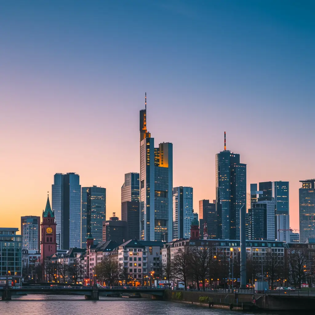 frankfurt germany at sunset. 
