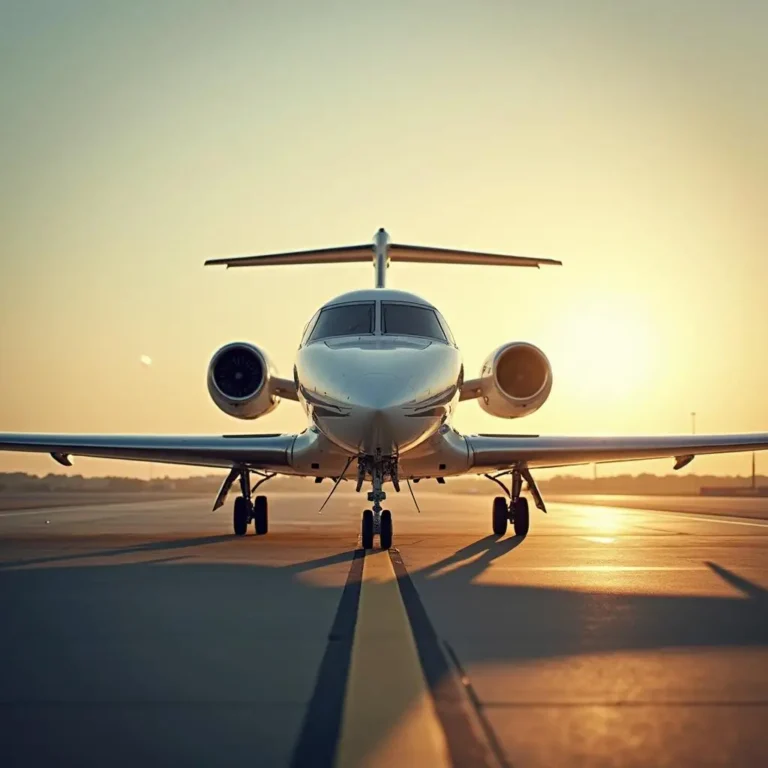 Private jet at sunset on runway. a private air charter broker in Frankfurt arranged this flight