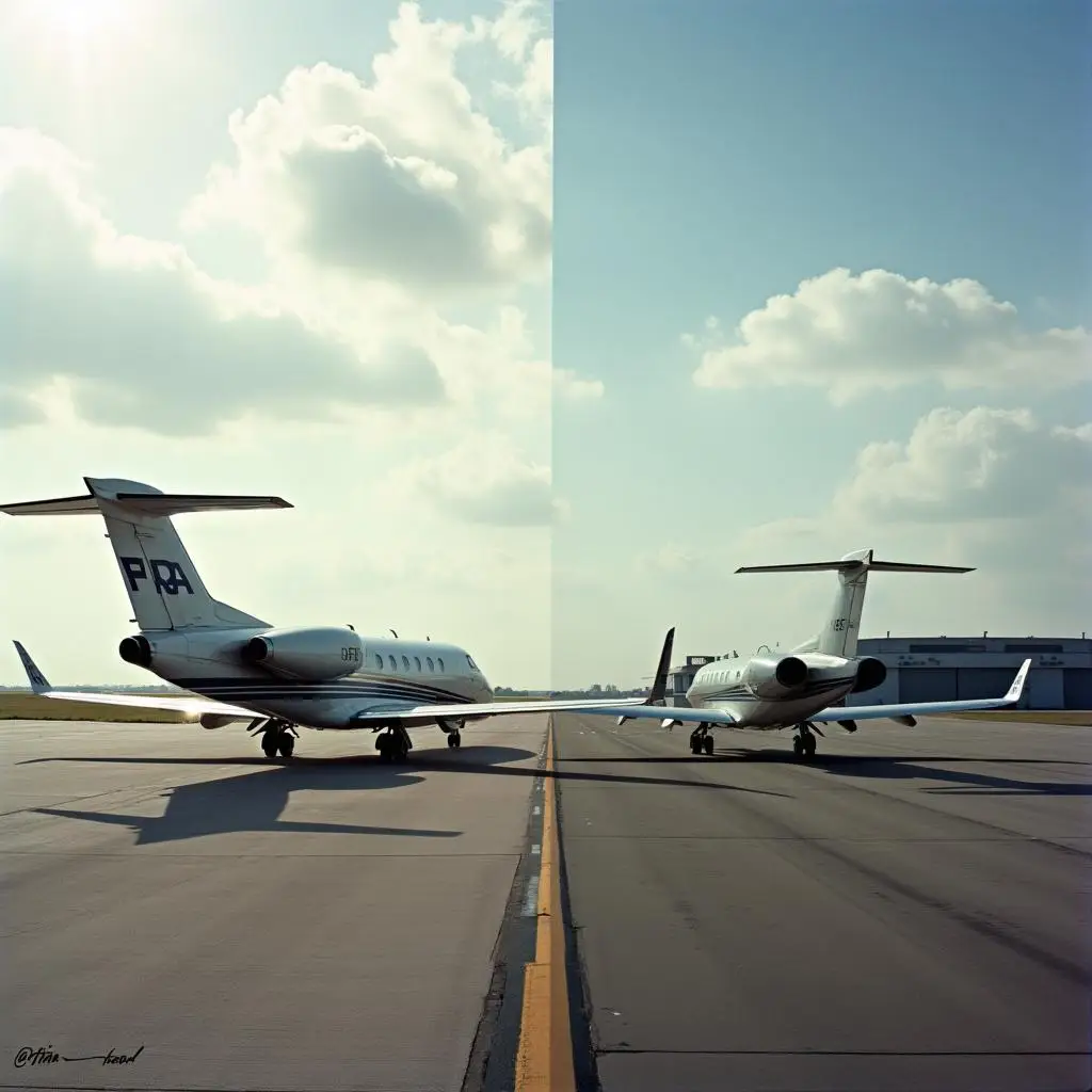 2 corporate jet charters side by side showing the comparision of either Frankfurt airport or Egelsbach. 